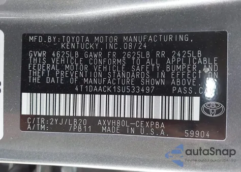 2025 Toyota Camry Xse z USA, uszkodzony, nr VIN 4T1DAACK1SU533497